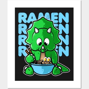 Dinosaur Triceratops Ramen Bowl Kawaii Anime Japanese print Posters and Art